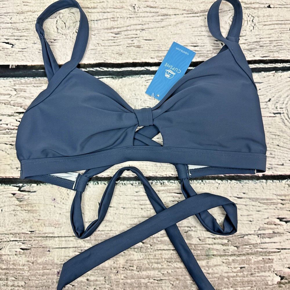 Cupshe Women's Medium Blue Knotted Bralette Swim Top 🆕 [Size‎ Small] NEW